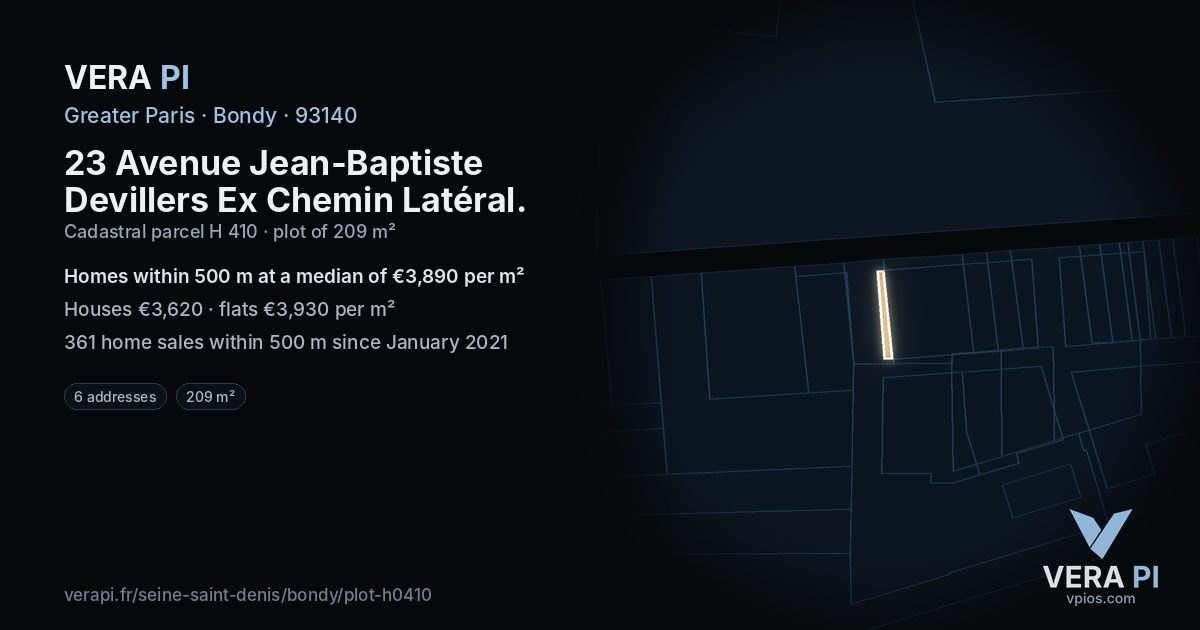 23 Avenue Jean-Baptiste Devillers Ex Chemin Latéral, Bondy at night – the plot lit, the parcels around coloured by the prices near them