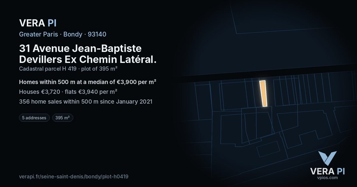 31 Avenue Jean-Baptiste Devillers Ex Chemin Latéral, Bondy at night – the plot lit, the parcels around coloured by the prices near them