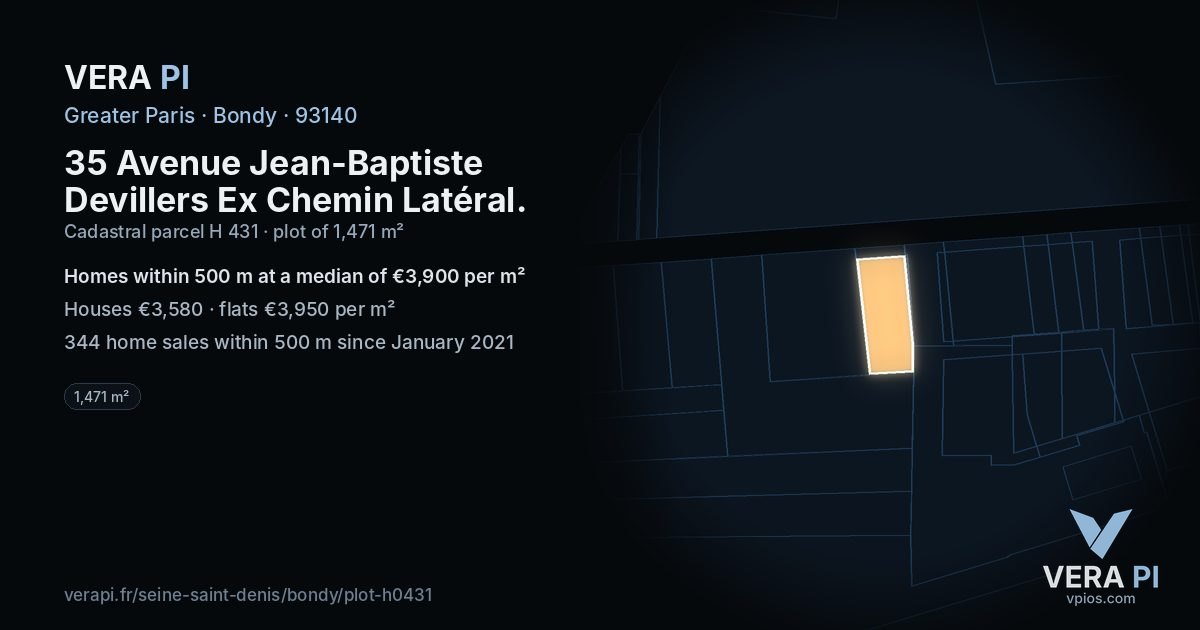 35 Avenue Jean-Baptiste Devillers Ex Chemin Latéral, Bondy at night – the plot lit, the parcels around coloured by the prices near them