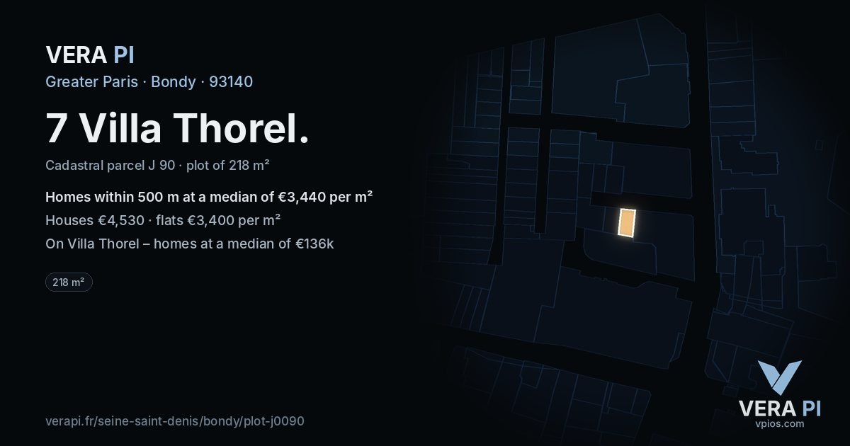 7 Villa Thorel, Bondy at night – the plot lit, the parcels around coloured by the prices near them