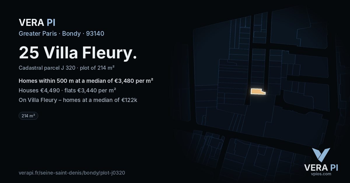 25 Villa Fleury, Bondy at night – the plot lit, the parcels around coloured by the prices near them