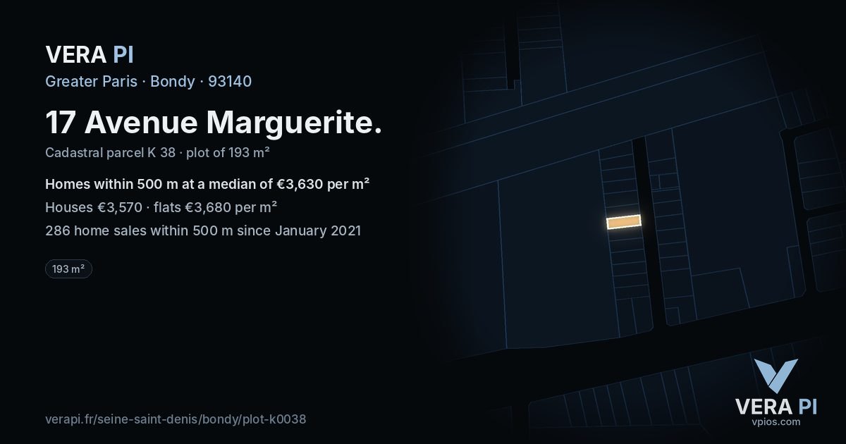 17 Avenue Marguerite, Bondy at night – the plot lit, the parcels around coloured by the prices near them