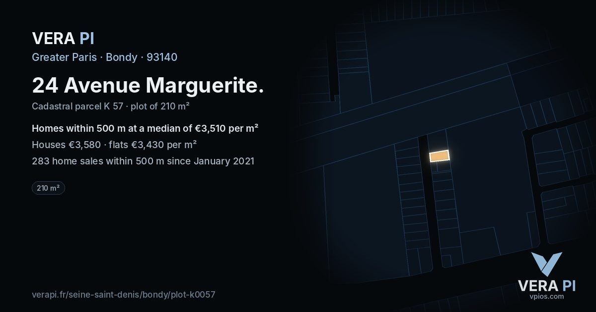 24 Avenue Marguerite, Bondy at night – the plot lit, the parcels around coloured by the prices near them