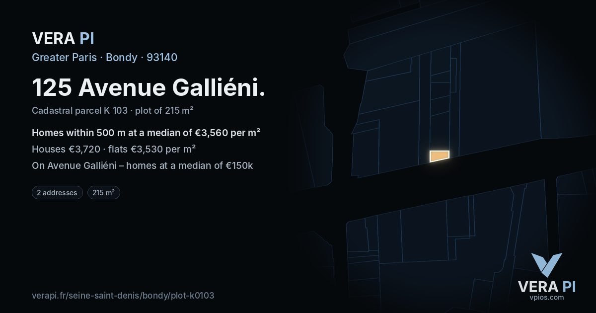 125 Avenue Galliéni, Bondy at night – the plot lit, the parcels around coloured by the prices near them