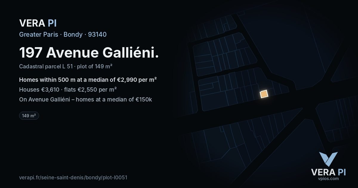 197 Avenue Galliéni, Bondy at night – the plot lit, the parcels around coloured by the prices near them