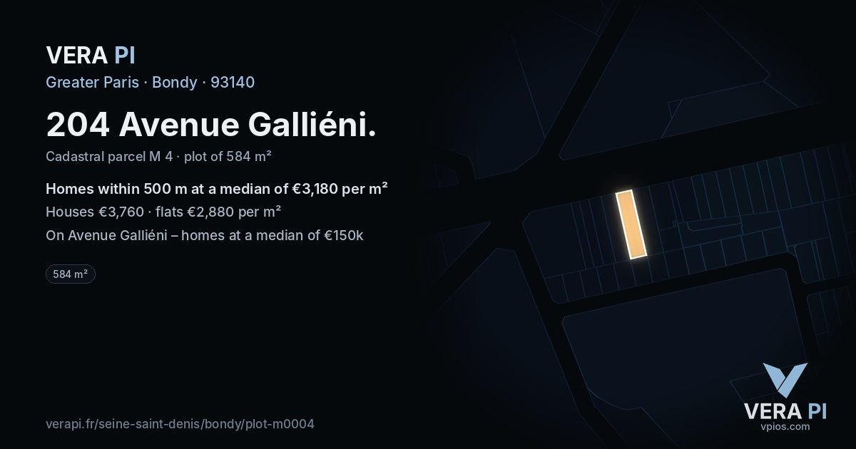 204 Avenue Galliéni, Bondy at night – the plot lit, the parcels around coloured by the prices near them