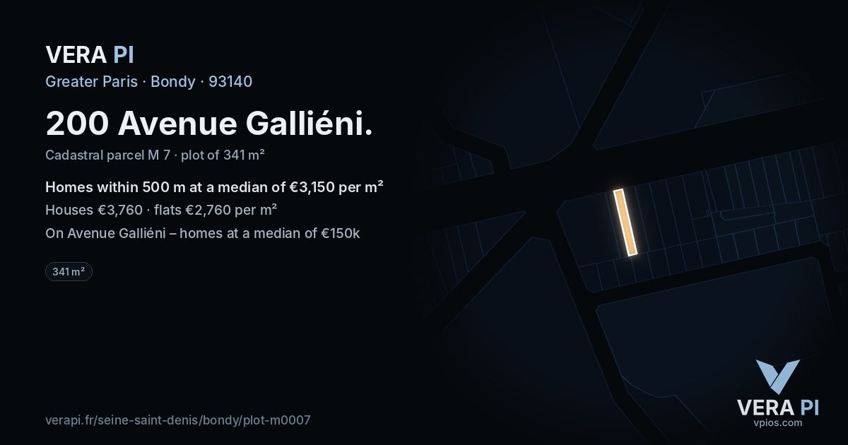 200 Avenue Galliéni, Bondy at night – the plot lit, the parcels around coloured by the prices near them