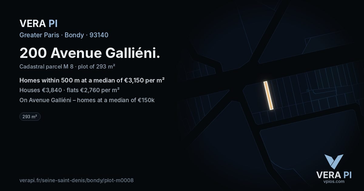 200 Avenue Galliéni, Bondy at night – the plot lit, the parcels around coloured by the prices near them