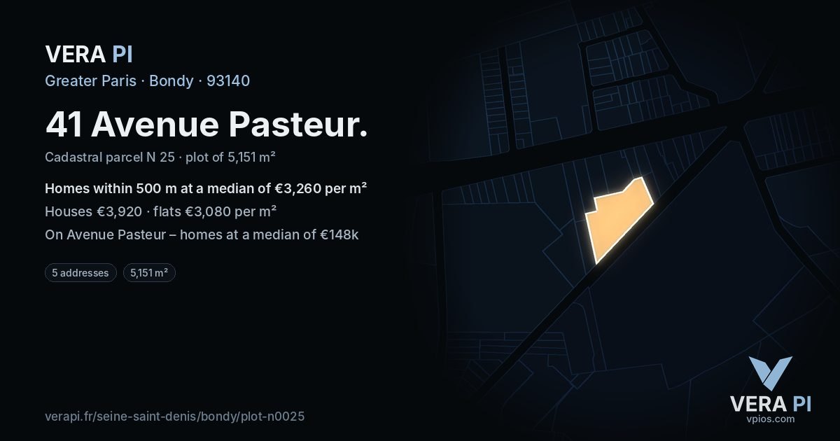 41 Avenue Pasteur, Bondy at night – the plot lit, the parcels around coloured by the prices near them