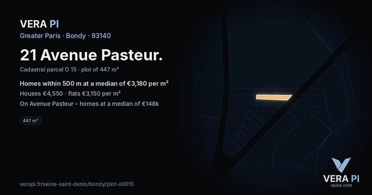21 Avenue Pasteur, Bondy at night – the plot lit, the parcels around coloured by the prices near them
