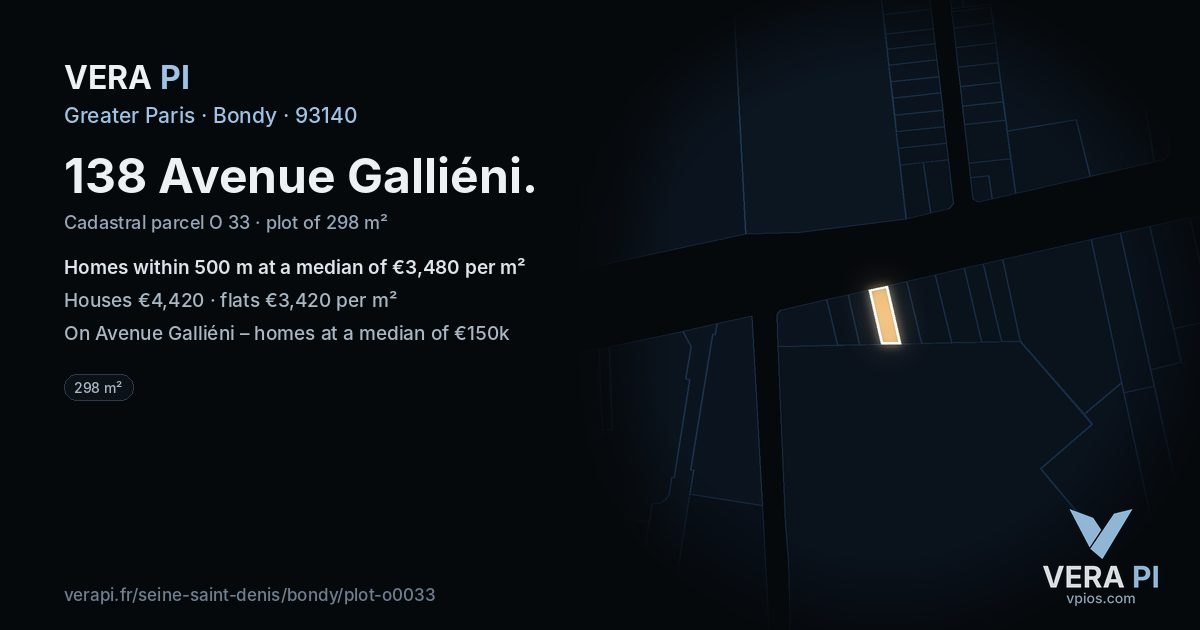138 Avenue Galliéni, Bondy at night – the plot lit, the parcels around coloured by the prices near them