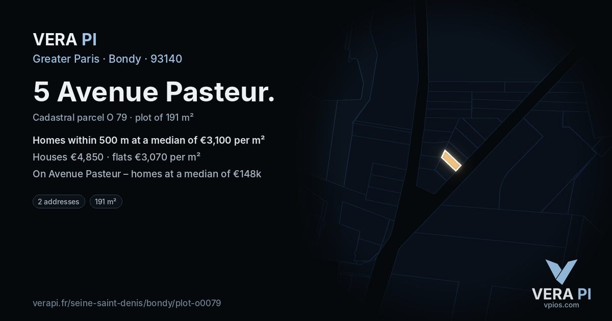 5 Avenue Pasteur, Bondy at night – the plot lit, the parcels around coloured by the prices near them