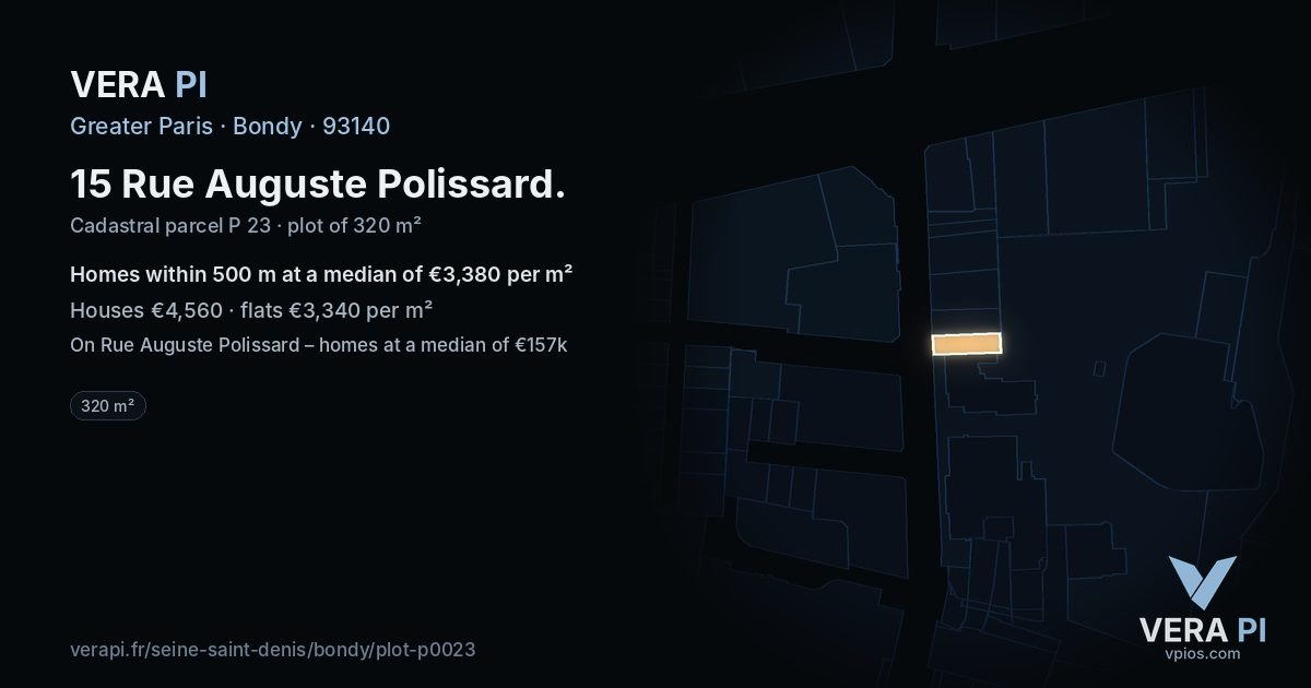 15 Rue Auguste Polissard, Bondy at night – the plot lit, the parcels around coloured by the prices near them