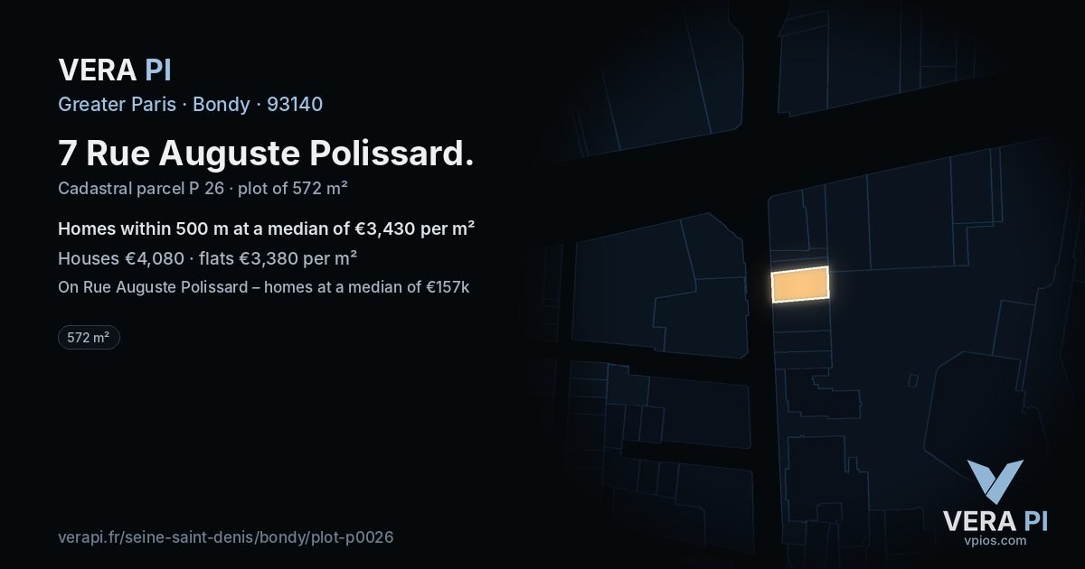 7 Rue Auguste Polissard, Bondy at night – the plot lit, the parcels around coloured by the prices near them