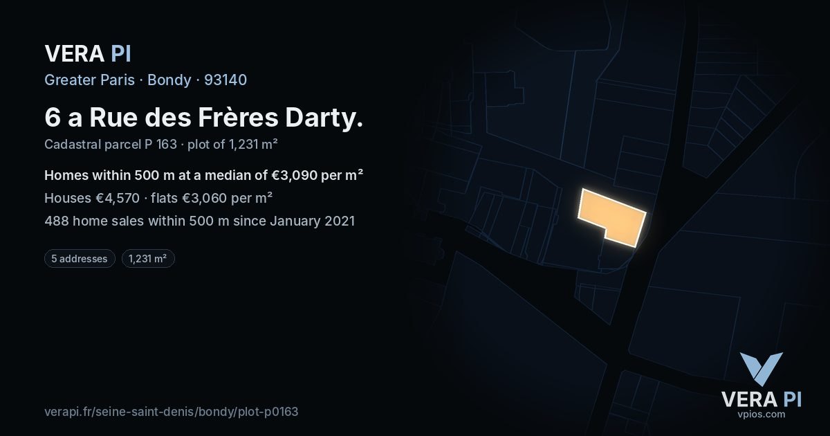 6 a Rue des Frères Darty, Bondy at night – the plot lit, the parcels around coloured by the prices near them