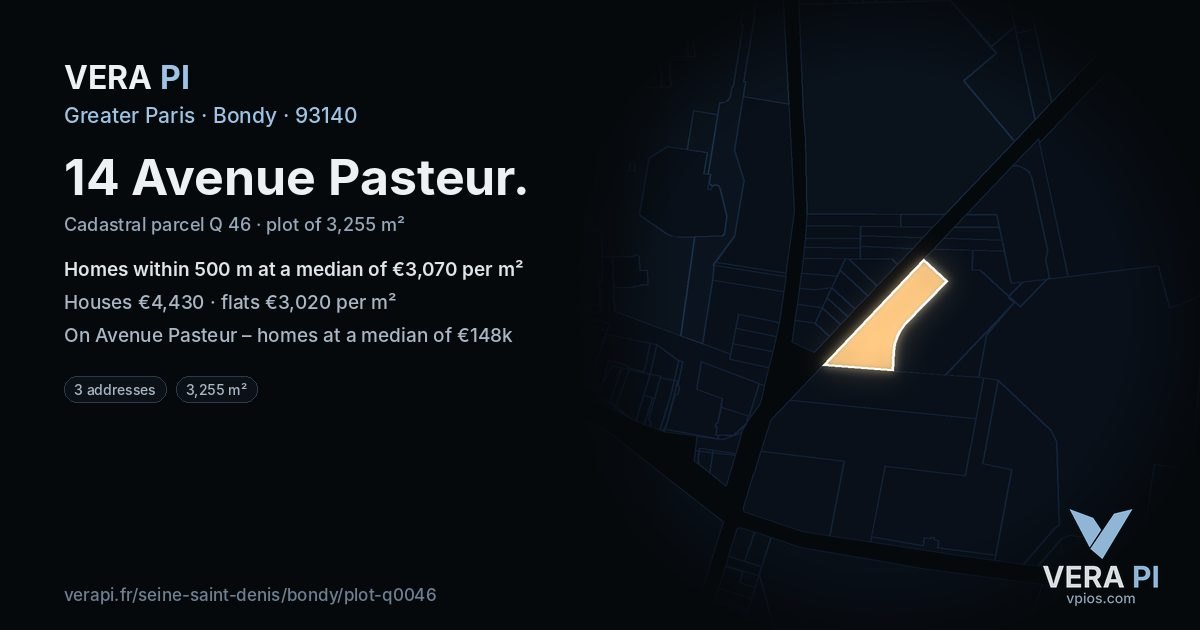 14 Avenue Pasteur, Bondy at night – the plot lit, the parcels around coloured by the prices near them