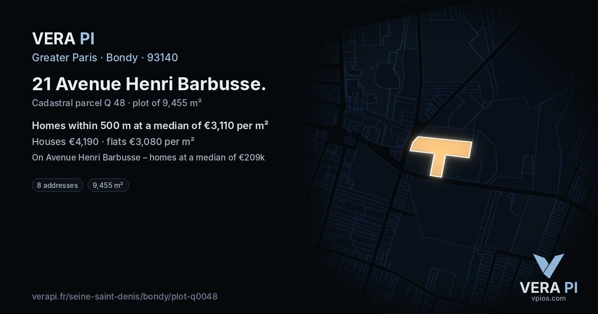 21 Avenue Henri Barbusse, Bondy at night – the plot lit, the parcels around coloured by the prices near them