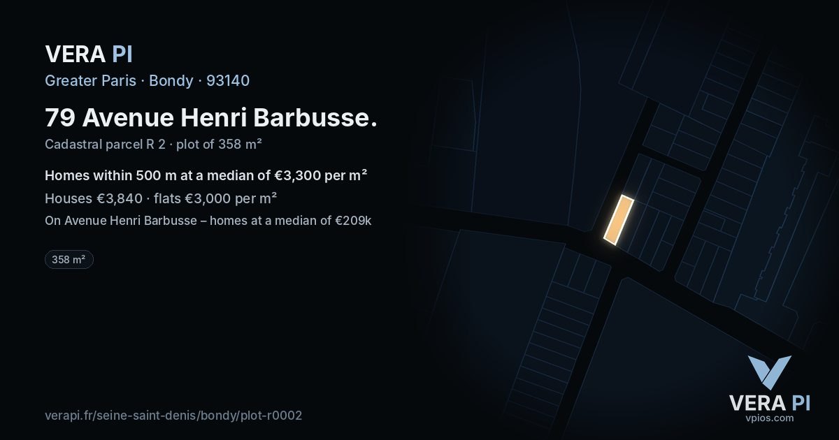 79 Avenue Henri Barbusse, Bondy at night – the plot lit, the parcels around coloured by the prices near them