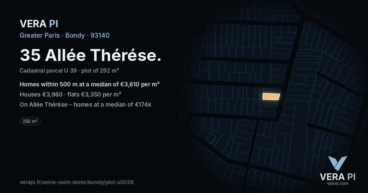 35 Allée Thérése, Bondy at night – the plot lit, the parcels around coloured by the prices near them