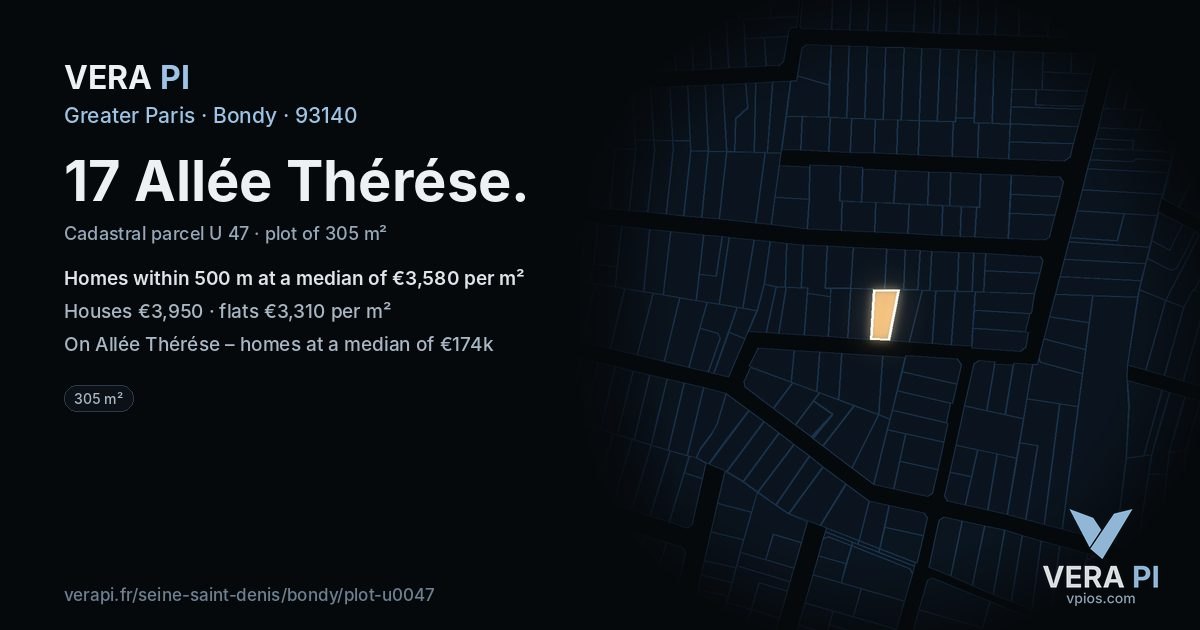 17 Allée Thérése, Bondy at night – the plot lit, the parcels around coloured by the prices near them
