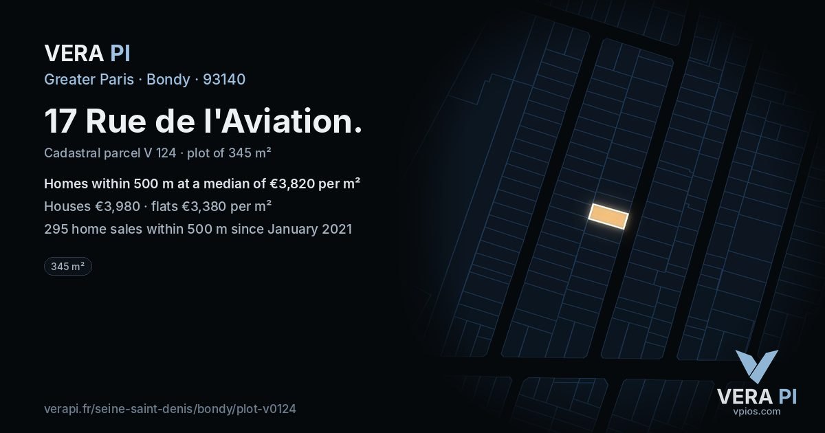 17 Rue de l'Aviation, Bondy at night – the plot lit, the parcels around coloured by the prices near them
