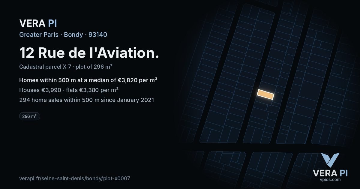 12 Rue de l'Aviation, Bondy at night – the plot lit, the parcels around coloured by the prices near them