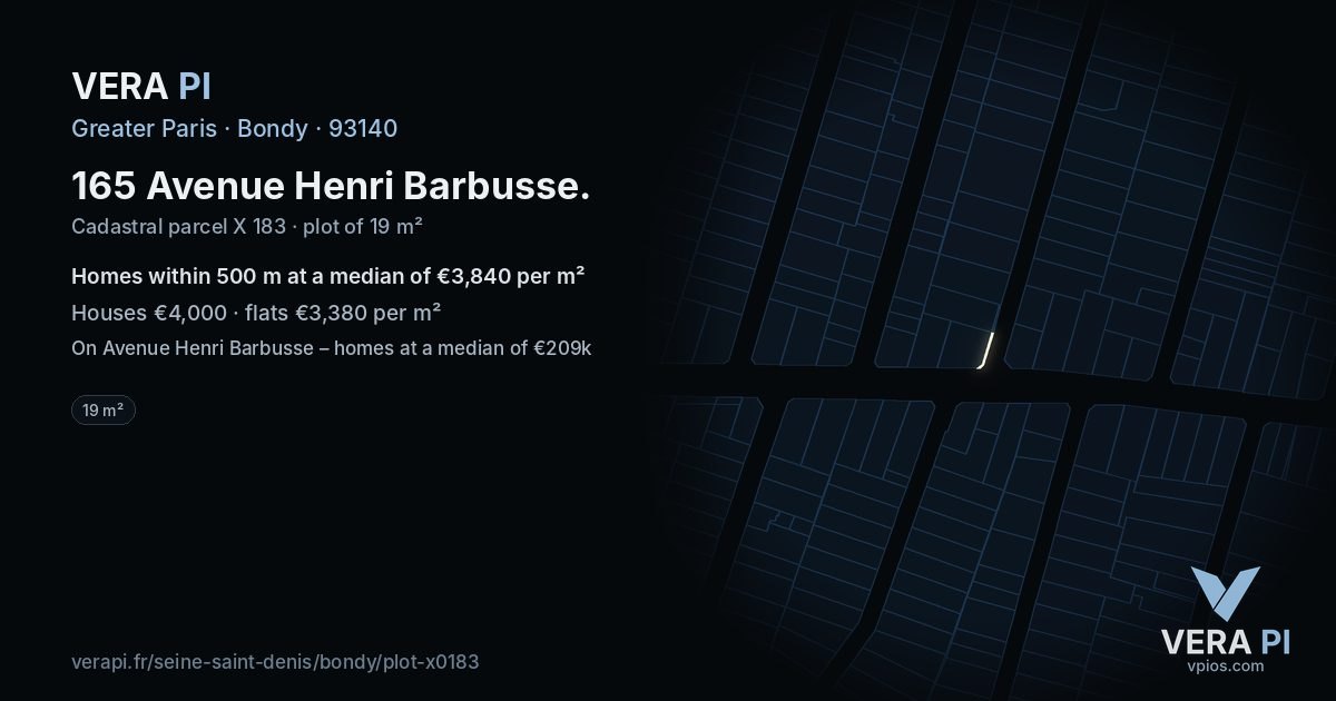 165 Avenue Henri Barbusse, Bondy at night – the plot lit, the parcels around coloured by the prices near them