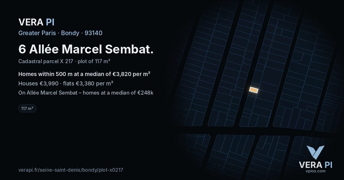 6 Allée Marcel Sembat, Bondy at night – the plot lit, the parcels around coloured by the prices near them