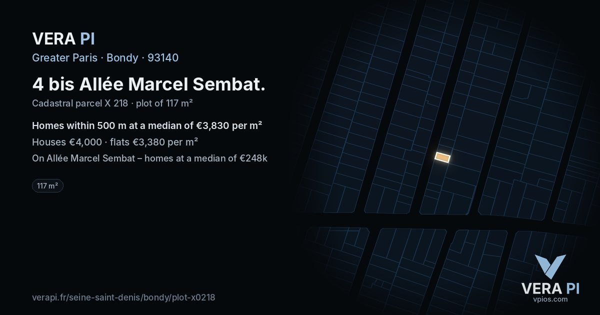 4 bis Allée Marcel Sembat, Bondy at night – the plot lit, the parcels around coloured by the prices near them