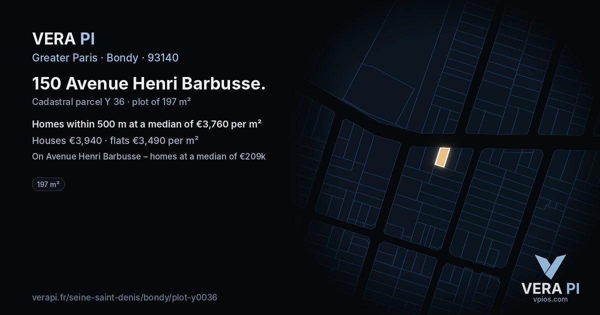 150 Avenue Henri Barbusse, Bondy at night – the plot lit, the parcels around coloured by the prices near them
