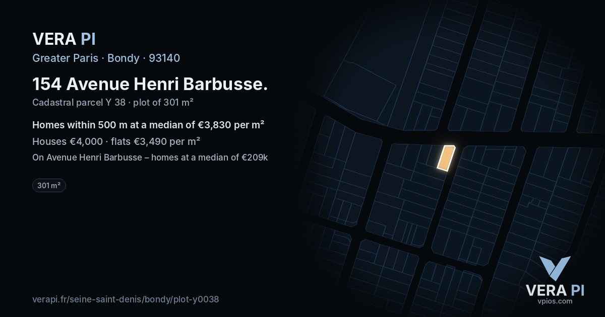 154 Avenue Henri Barbusse, Bondy at night – the plot lit, the parcels around coloured by the prices near them