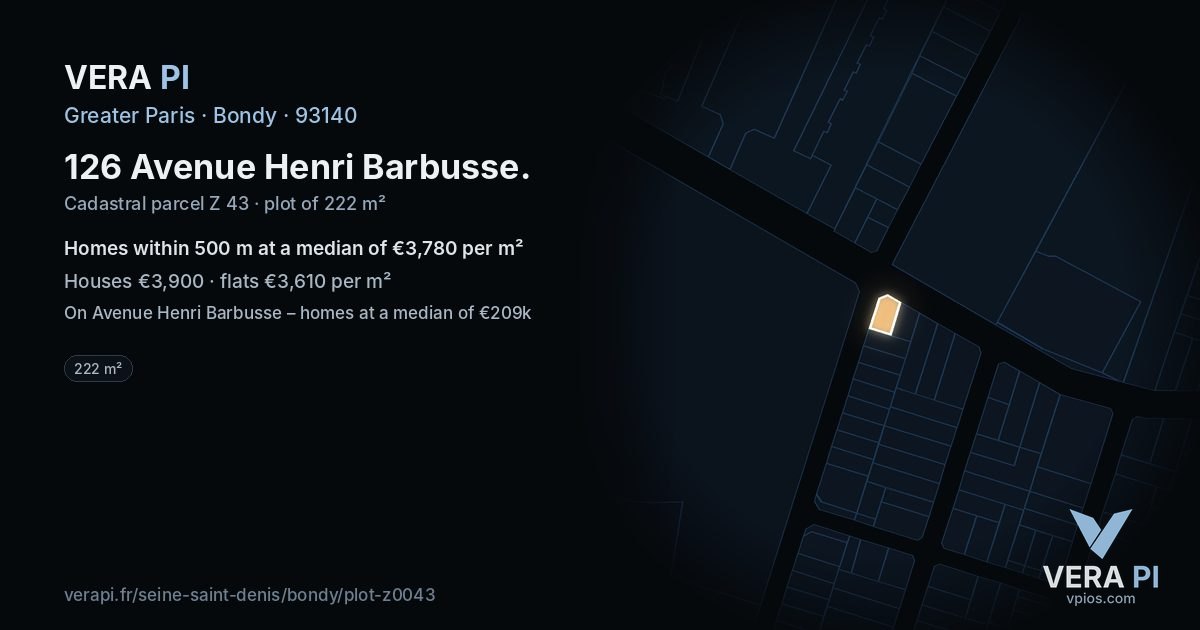 126 Avenue Henri Barbusse, Bondy at night – the plot lit, the parcels around coloured by the prices near them