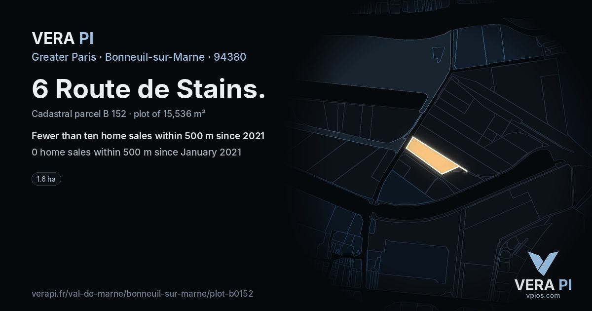 6 Route de Stains, Bonneuil-sur-Marne at night – the plot lit, the parcels around coloured by the prices near them