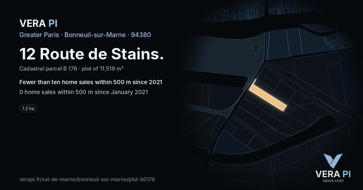 12 Route de Stains, Bonneuil-sur-Marne at night – the plot lit, the parcels around coloured by the prices near them