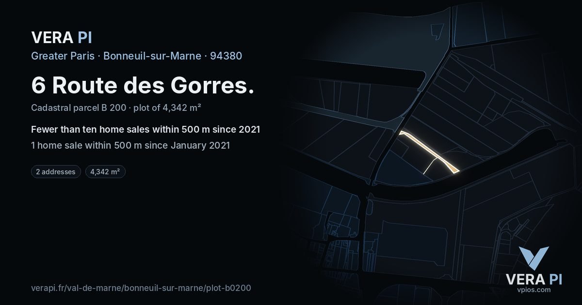 6 Route des Gorres, Bonneuil-sur-Marne at night – the plot lit, the parcels around coloured by the prices near them