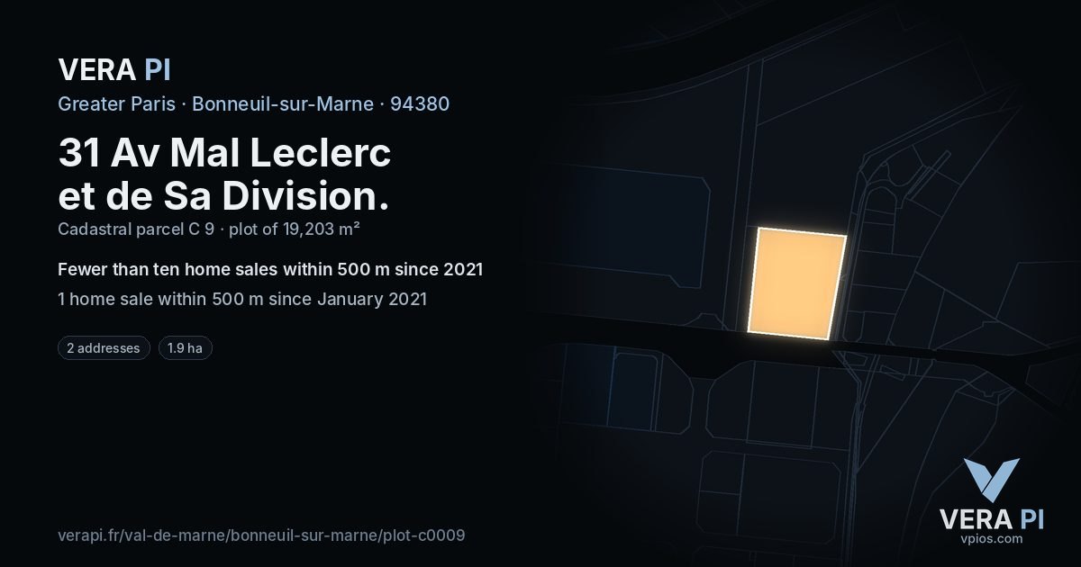 31 Av Mal Leclerc et de Sa Division, Bonneuil-sur-Marne at night – the plot lit, the parcels around coloured by the prices near them
