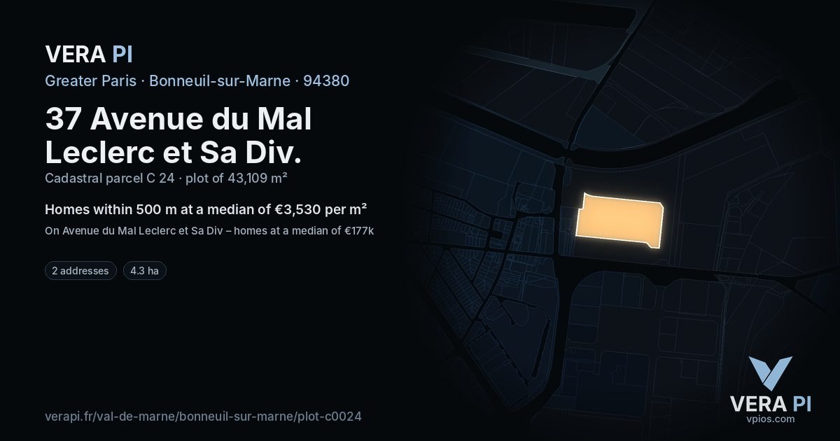37 Avenue du Mal Leclerc et Sa Div, Bonneuil-sur-Marne at night – the plot lit, the parcels around coloured by the prices near them