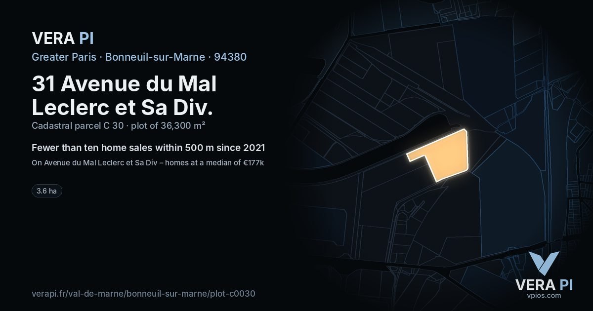 31 Avenue du Mal Leclerc et Sa Div, Bonneuil-sur-Marne at night – the plot lit, the parcels around coloured by the prices near them