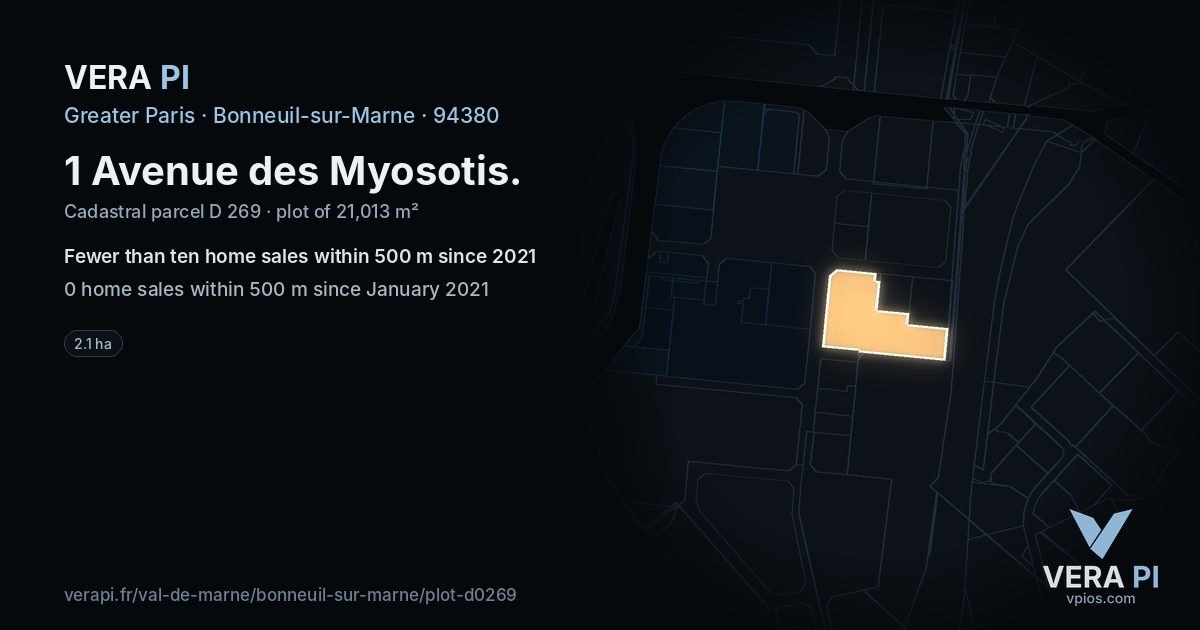 1 Avenue des Myosotis, Bonneuil-sur-Marne at night – the plot lit, the parcels around coloured by the prices near them
