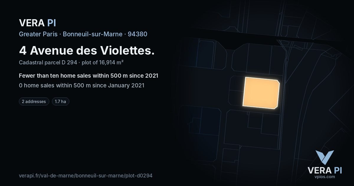 4 Avenue des Violettes, Bonneuil-sur-Marne at night – the plot lit, the parcels around coloured by the prices near them