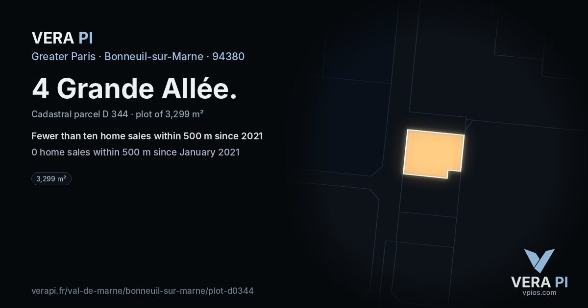 4 Grande Allée, Bonneuil-sur-Marne at night – the plot lit, the parcels around coloured by the prices near them