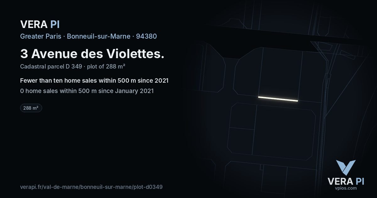 3 Avenue des Violettes, Bonneuil-sur-Marne at night – the plot lit, the parcels around coloured by the prices near them