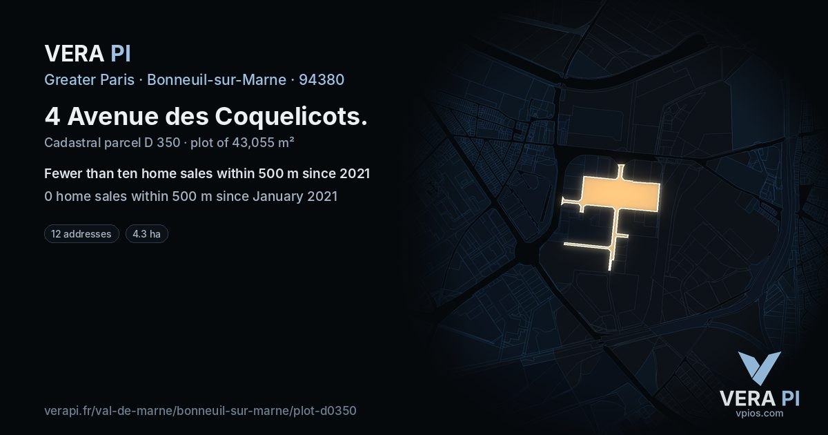 4 Avenue des Coquelicots, Bonneuil-sur-Marne at night – the plot lit, the parcels around coloured by the prices near them
