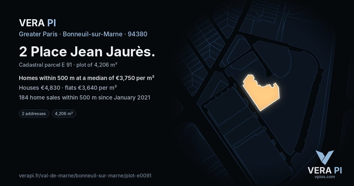 2 Place Jean Jaurès, Bonneuil-sur-Marne at night – the plot lit, the parcels around coloured by the prices near them