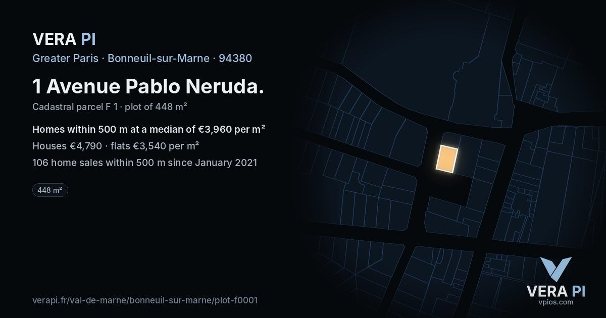 1 Avenue Pablo Neruda, Bonneuil-sur-Marne at night – the plot lit, the parcels around coloured by the prices near them