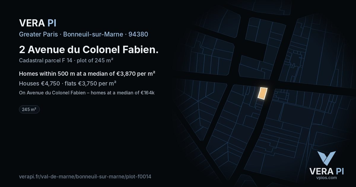 2 Avenue du Colonel Fabien, Bonneuil-sur-Marne at night – the plot lit, the parcels around coloured by the prices near them