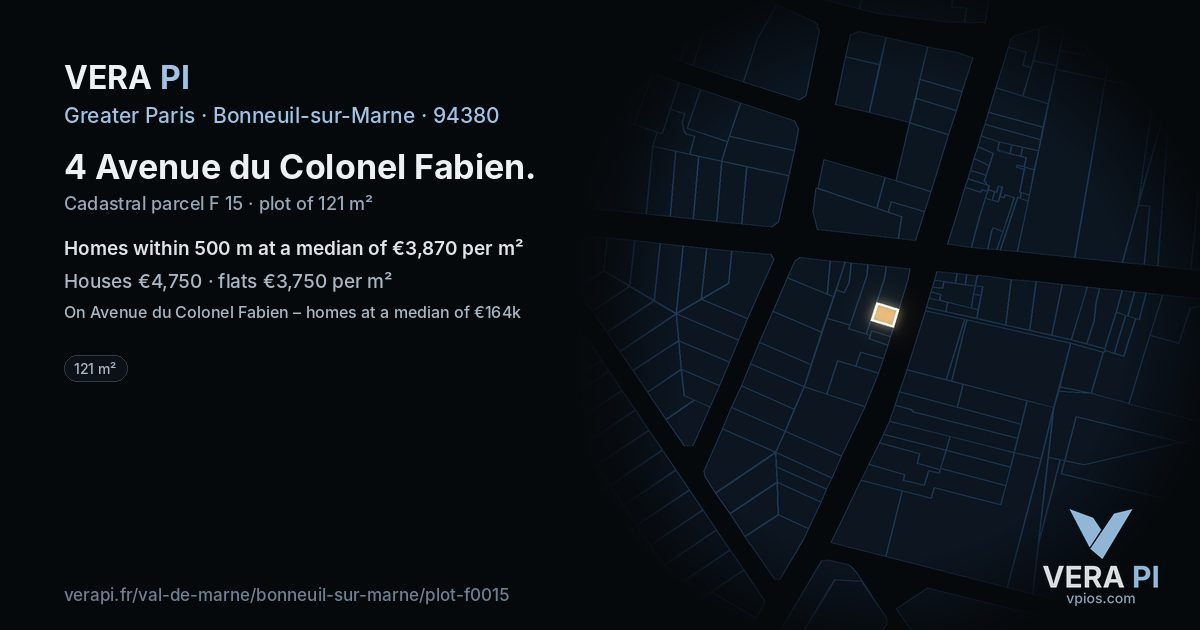 4 Avenue du Colonel Fabien, Bonneuil-sur-Marne at night – the plot lit, the parcels around coloured by the prices near them