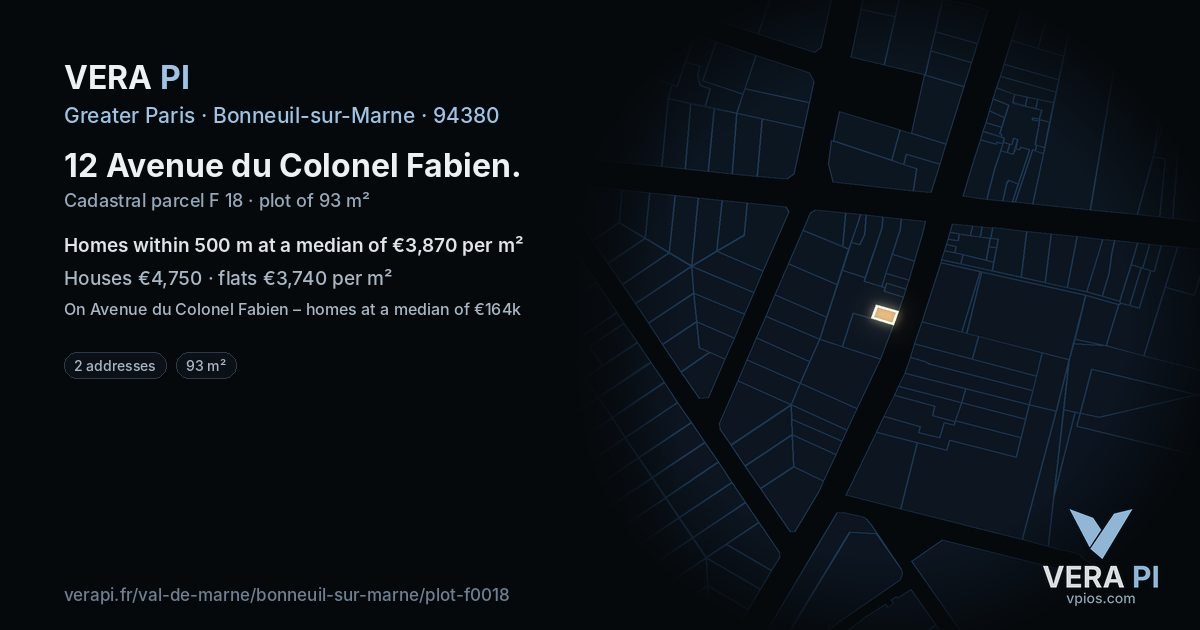 12 Avenue du Colonel Fabien, Bonneuil-sur-Marne at night – the plot lit, the parcels around coloured by the prices near them