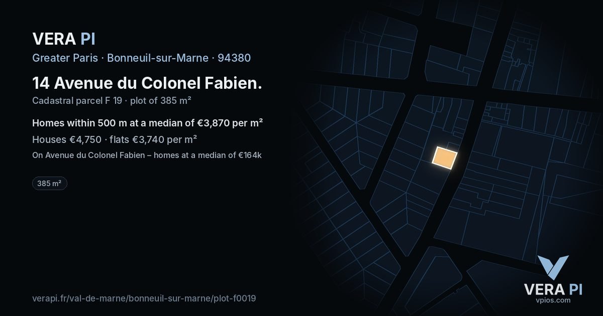 14 Avenue du Colonel Fabien, Bonneuil-sur-Marne at night – the plot lit, the parcels around coloured by the prices near them