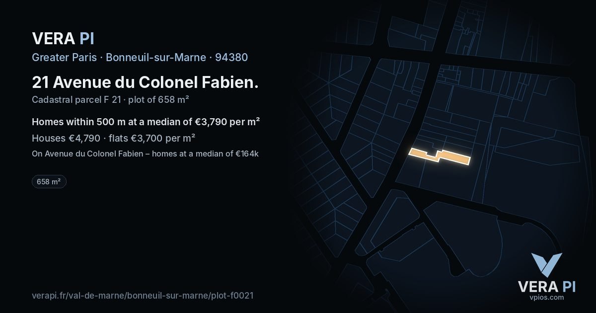 21 Avenue du Colonel Fabien, Bonneuil-sur-Marne at night – the plot lit, the parcels around coloured by the prices near them